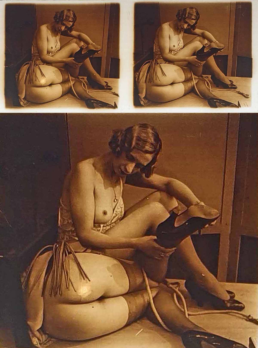 PHOTO STÉRÉO ÉROTIQUE DE NU FÉMININ vers 1900 - 1920. 