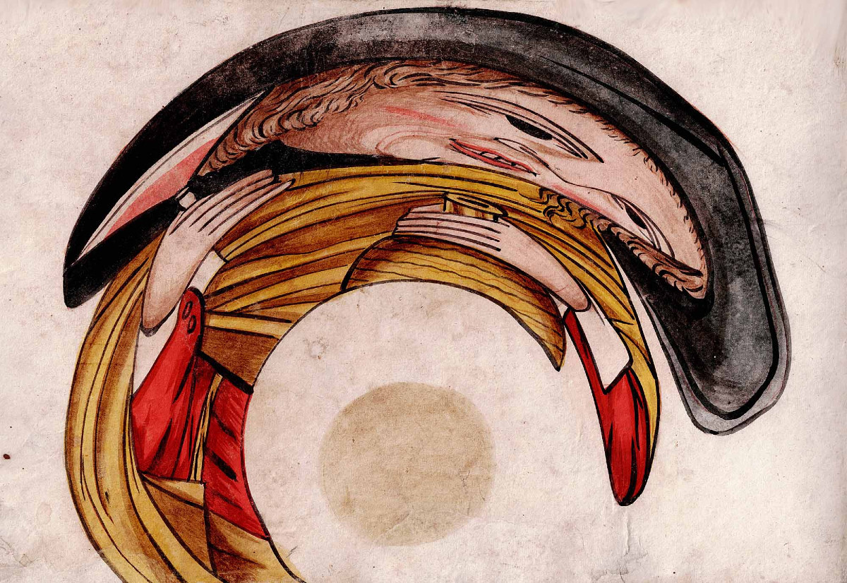18th Century Gouache Anamorphosis Of A Man Drinking.