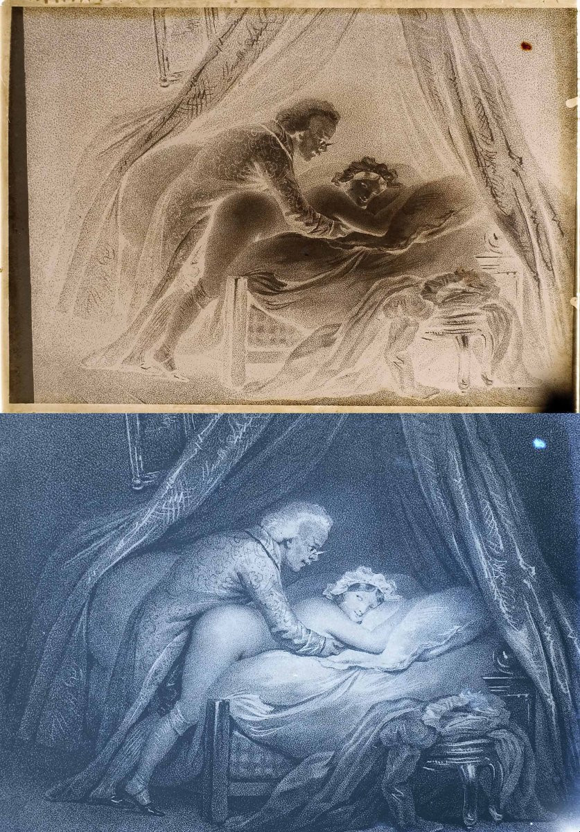 25 Negatives On Glass Erotic Engravings 18th Century-photo-3