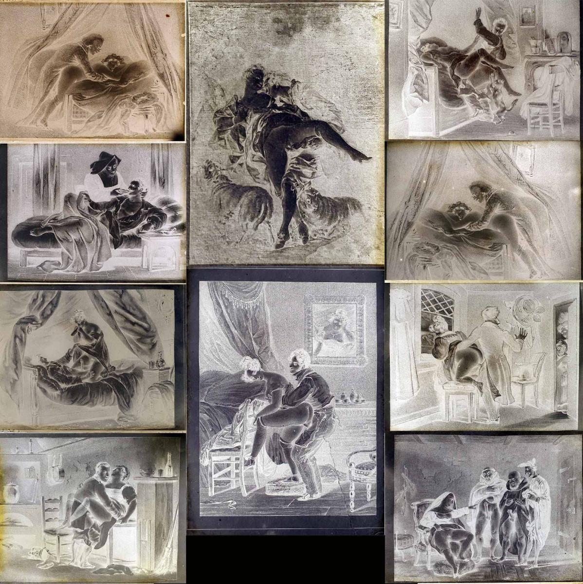 25 Negatives On Glass Erotic Engravings 18th Century