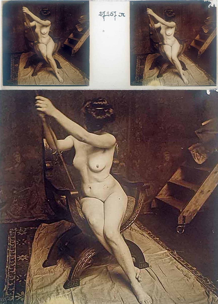 Photographie de Nu stéréoscopique sur verre c. 1900