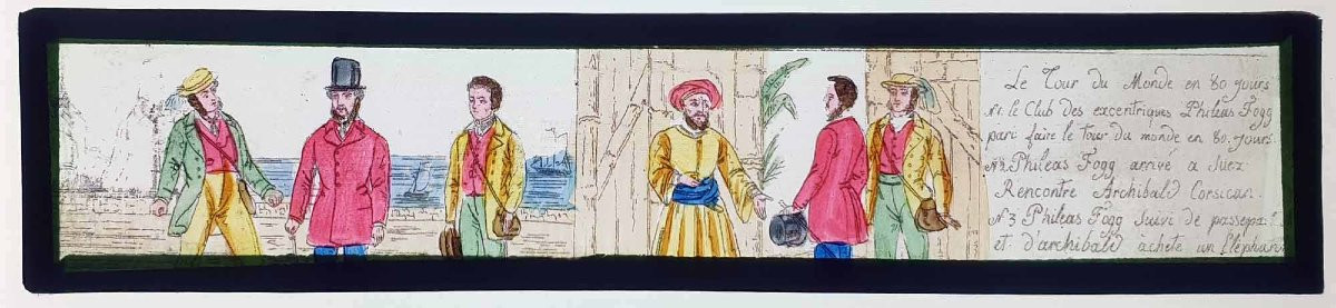 JULES VERNE - TOUR DU MONDE EN 80 JOURS / plaque de lanterne magique-photo-2