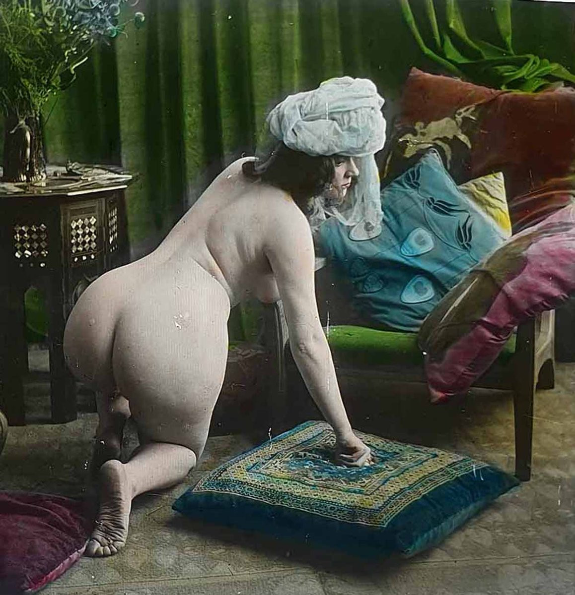 FEMME AU TURBAN - photo stéréoscopique COULEUR 1900-photo-2