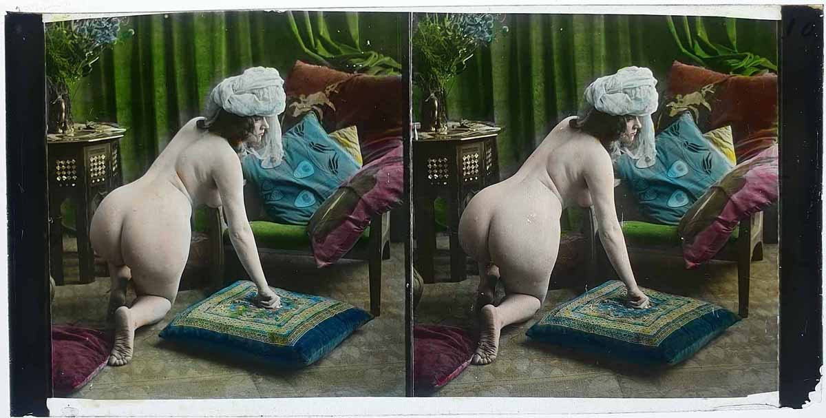 FEMME AU TURBAN - photo stéréoscopique COULEUR 1900-photo-3