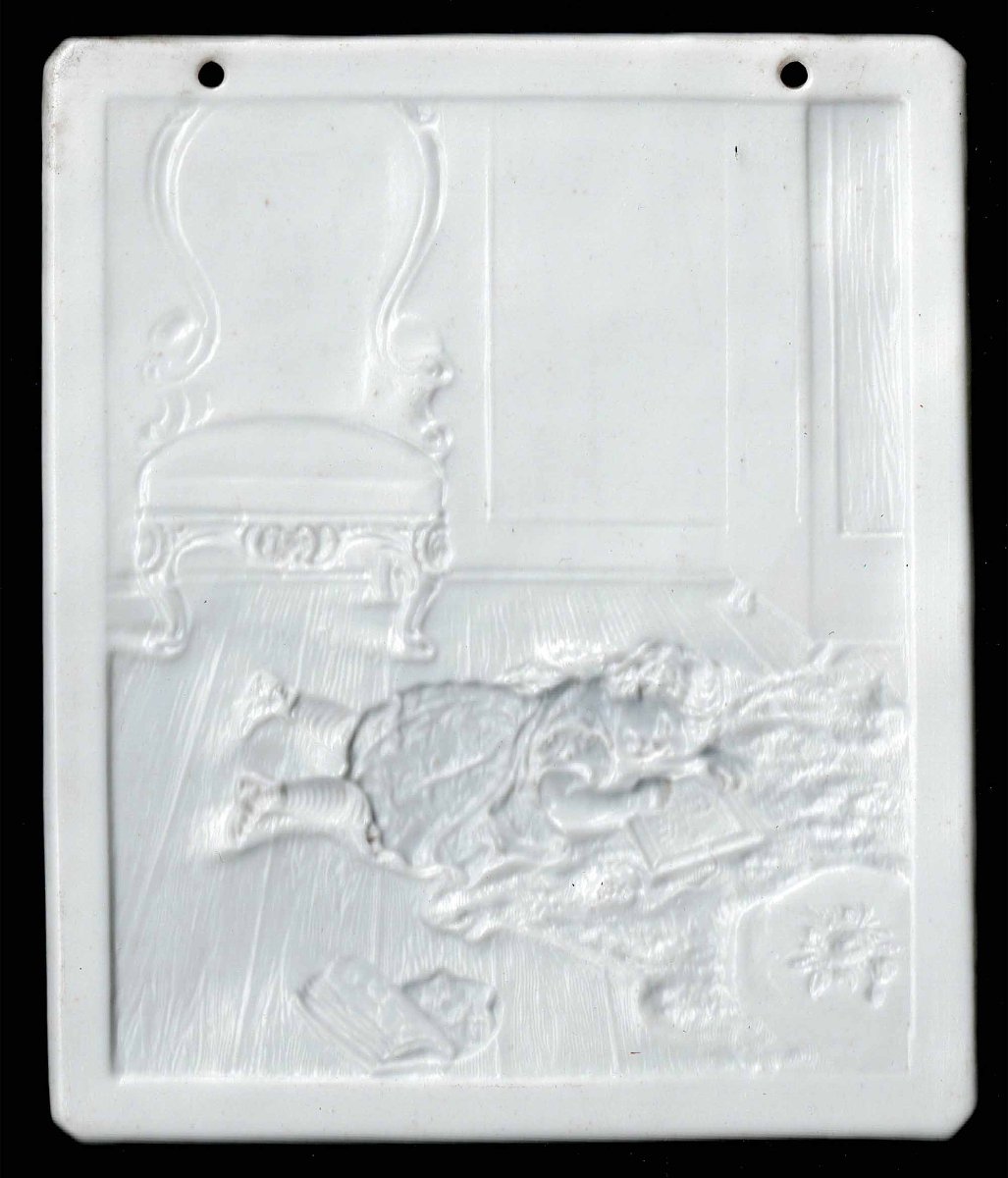 Girl Drawing  - French Lithophane, Circa 1850-photo-2