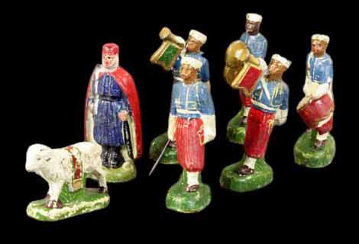 6 spahis en plâtre / antique toy soldier jouet ancien