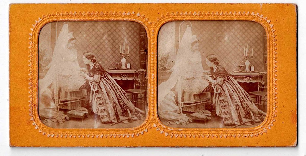 LA BONNE FÉE SUR LE BERCEAU - Vue stéréoscopique et polyoramique vers 1860. -photo-2