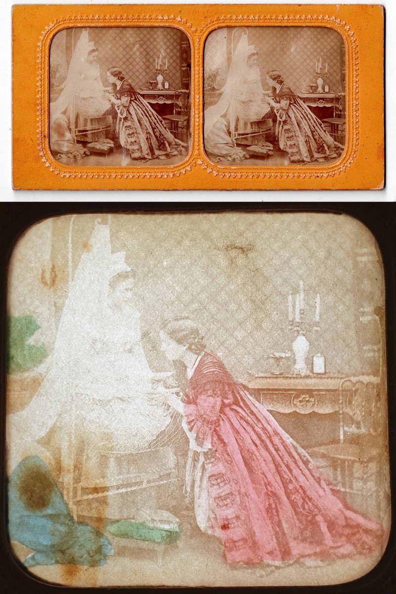 LA BONNE FÉE SUR LE BERCEAU - Vue stéréoscopique et polyoramique vers 1860. 