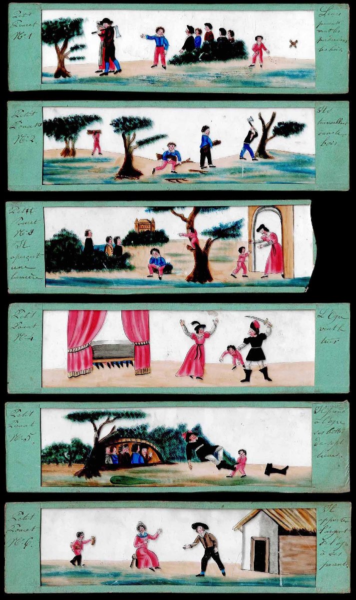6 Plaques de lanterne magique 1820 - LE PETIT POUCET