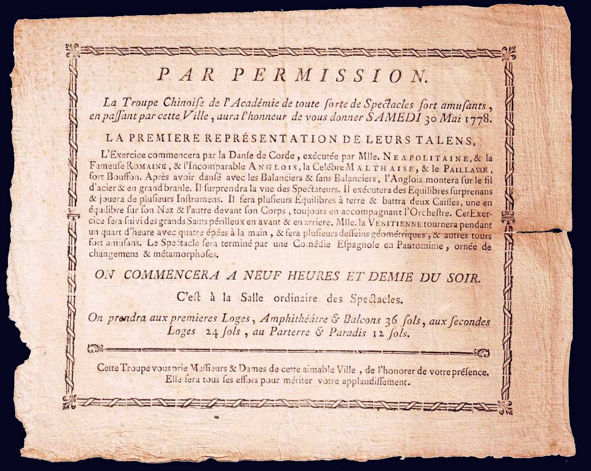 affichette de spectacle 1778 