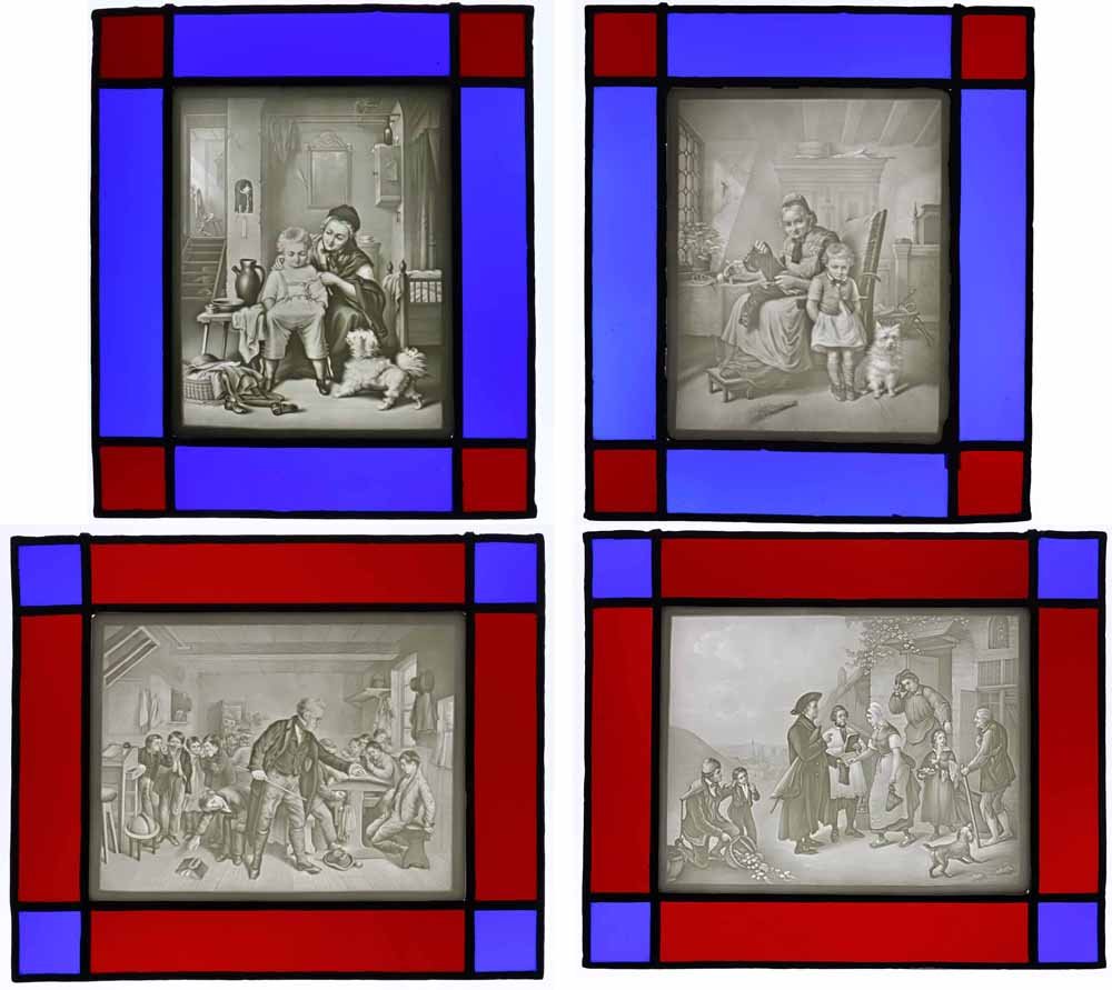 2 PAIRES de LITHOPHANIES vitrail vers 1860