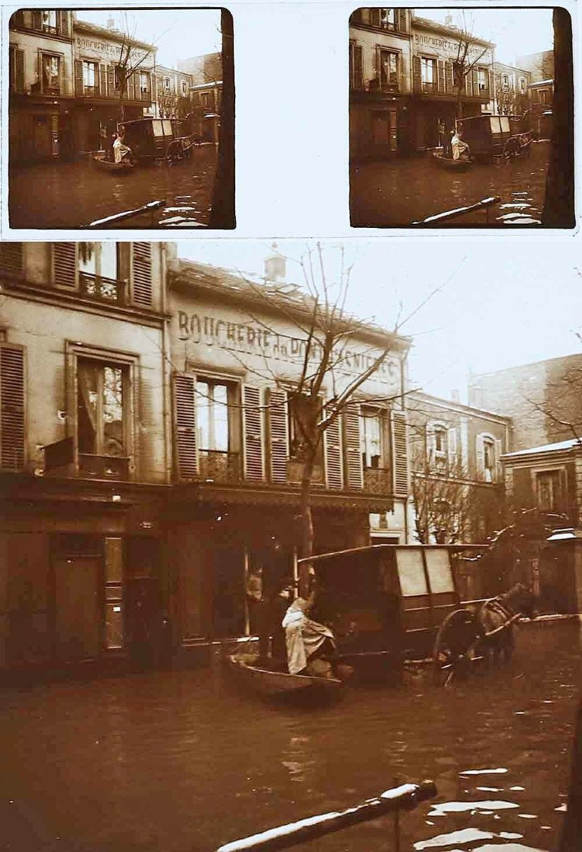 25 photographies stereo INONDATION ASNIERES 1910 -photo-2