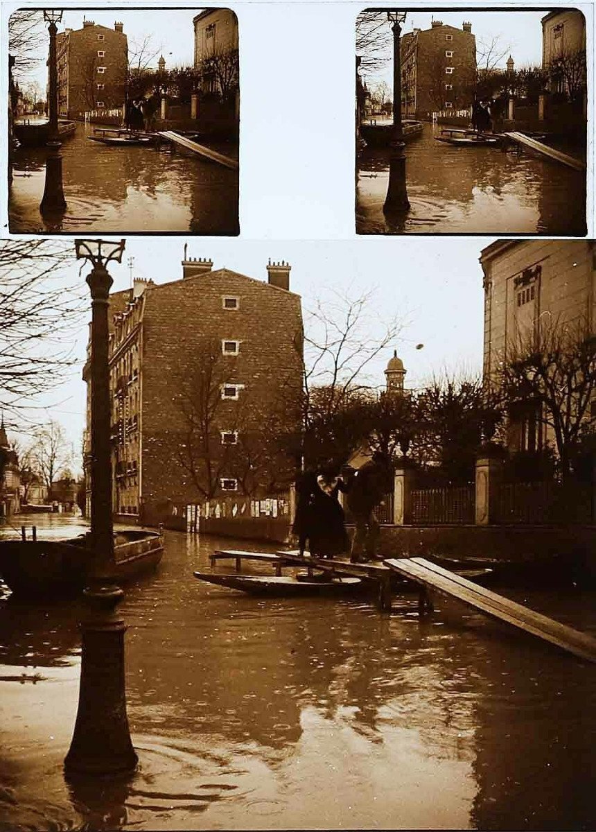 25 photographies stereo INONDATION ASNIERES 1910 -photo-3