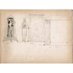 3 Drawings Magician Conjurer 1900