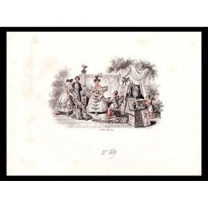 PROJET d'ÉVENTAIL Les amours artistes peintres : BELLEVILLE (Jean-Pierre) 1833