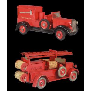 2 Tekno pompiers falk 1950 / jouet ancien 