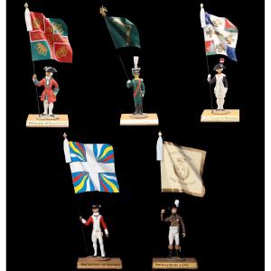 5 porte-drapeaux Guy RENAUD - figurines 1960