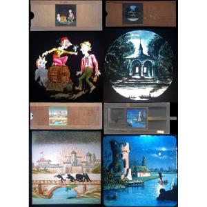 4 plaques de LANTERNE MAGIQUE 1870