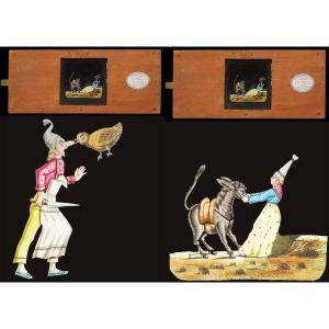 2 plaques de lanterne magique à système 1870