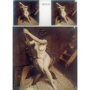 Photographie de Nu stéréoscopique sur verre c. 1900