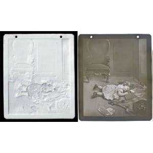 FILLETTE DESSINANT - Lithophanie française vers 1850