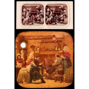 Stereo View: Genre Scene—around The Fireplace, 1860–70