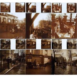 25 Stereo Photographs Asnieres Flood 1910