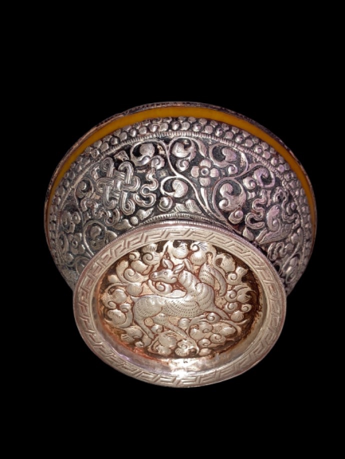 Porte-baume Tibétain En Ambre Et Argent, XIXe Siècle-photo-3