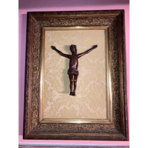 Antique Wooden Crucifix In Frame XVI Style 
