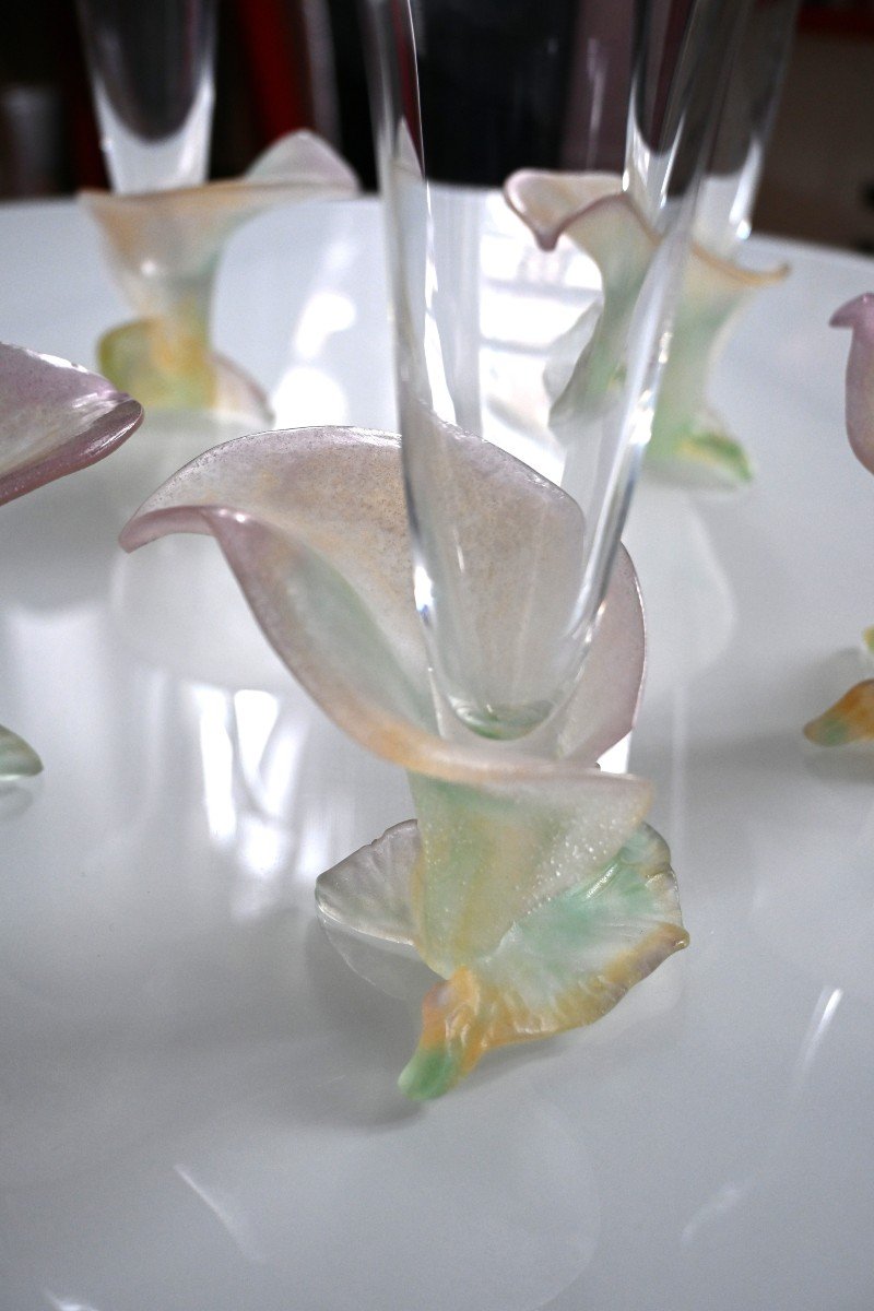 Set Of 6 Champagne Glasses With Floral Decoration, In Daum Crystal-photo-2