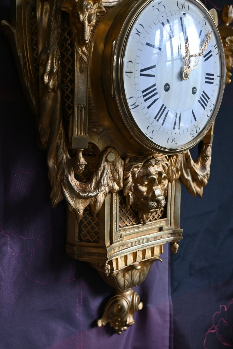 Nemean Lion Wall Clock, Gilt Bronze, Louis XVI Style, Late 19th Century. -photo-7