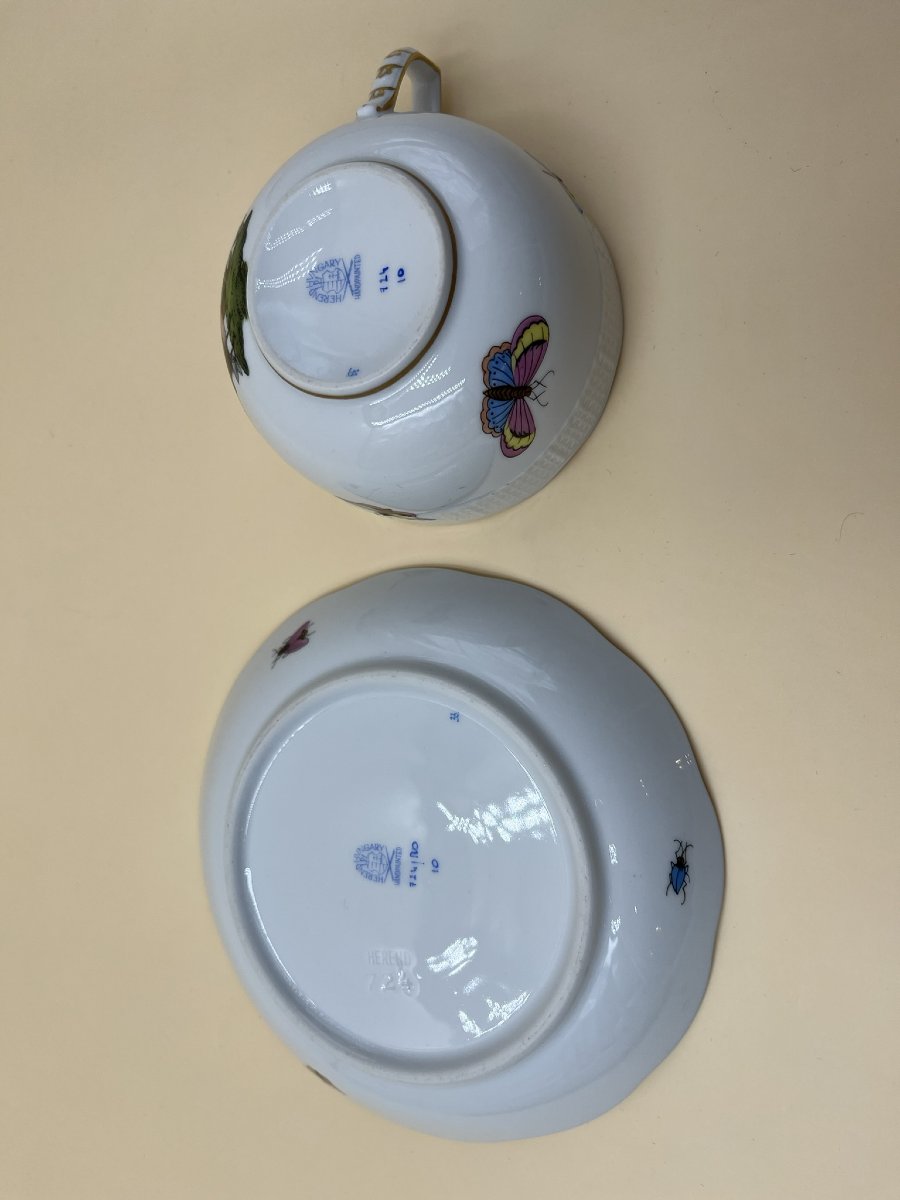 Service à thé Herend 8 pièces, numéroté, peint à la main, excellent état-photo-8