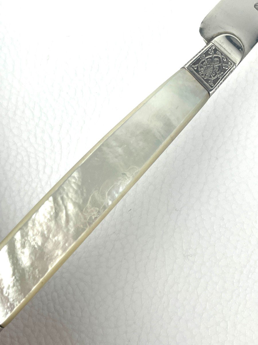 Twelve Knives With Pointed Silver Blade And Mother-of-pearl Handle-photo-4