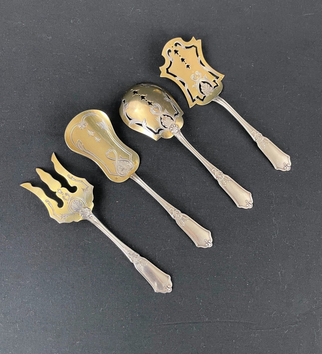 Openwork Service Or Cutlery For Hors d'Oeuvres Or Mignardises In Vermeil And Silver