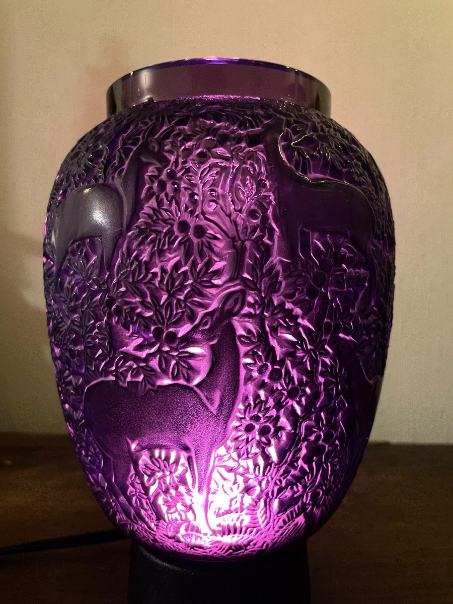 Vase « Biches » En Cristal Par Lalique – Violet-photo-4