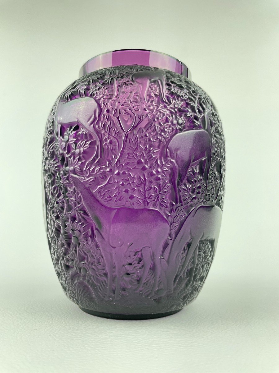Vase « Biches » En Cristal Par Lalique – Violet-photo-6