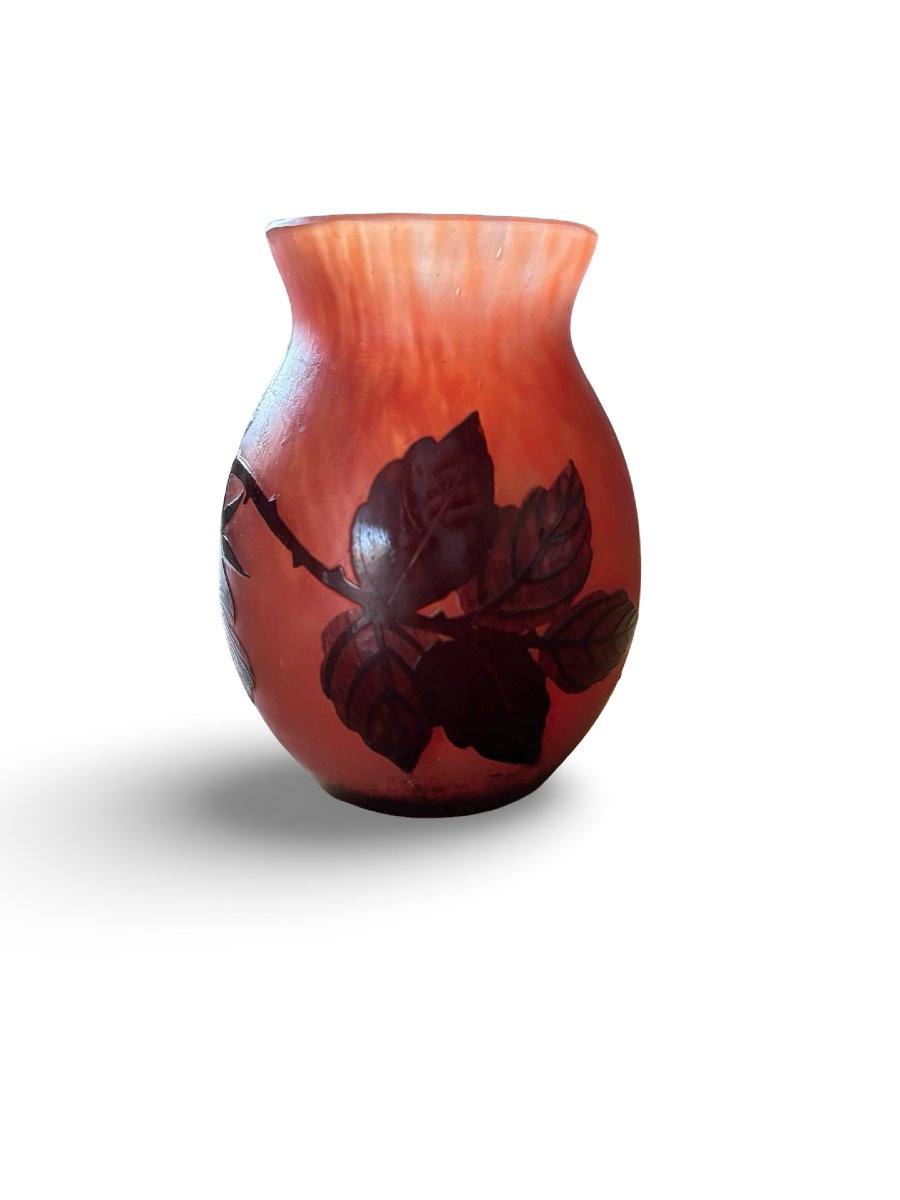 Petit Vase A Delatte Nancy Orange Dégagé à L’acide-photo-2