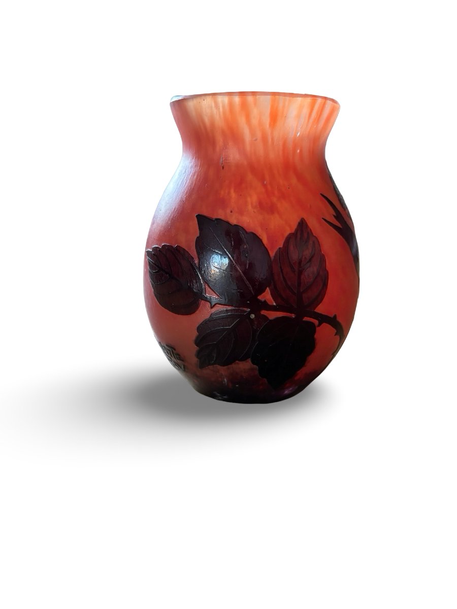 Petit Vase A Delatte Nancy Orange Dégagé à L’acide-photo-4