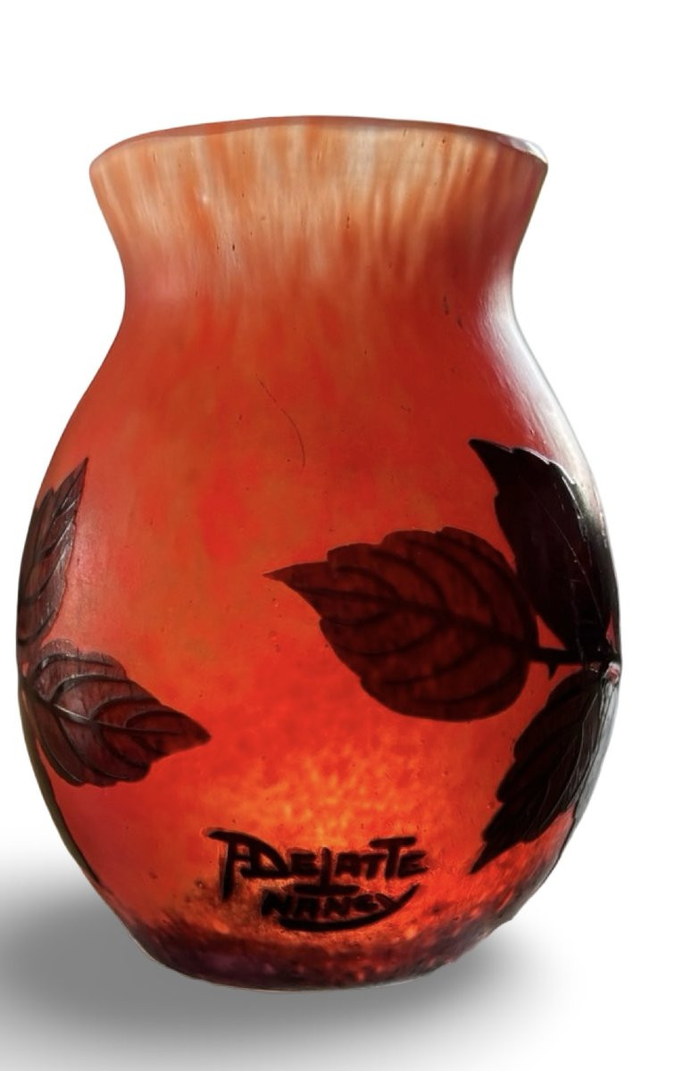 Petit Vase A Delatte Nancy Orange Dégagé à L’acide-photo-3