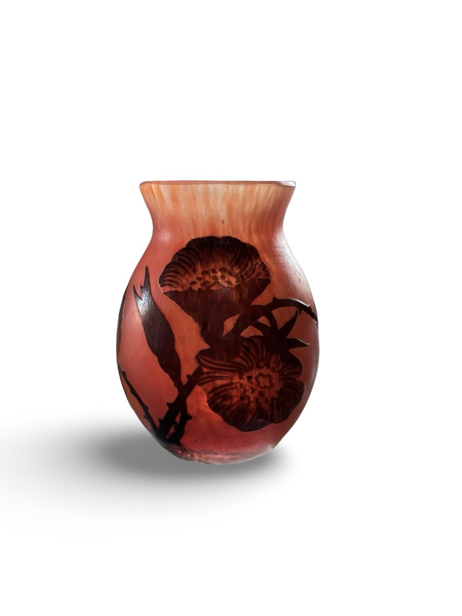 Petit Vase A Delatte Nancy Orange Dégagé à L’acide