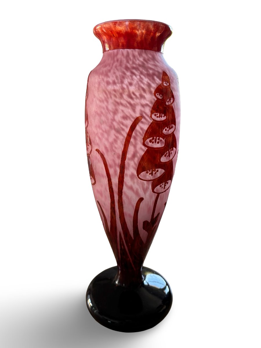 Grand Vase Le Verre Français (schneider, Charder) Modèle « Digitales » Rose Et Rouge-photo-3