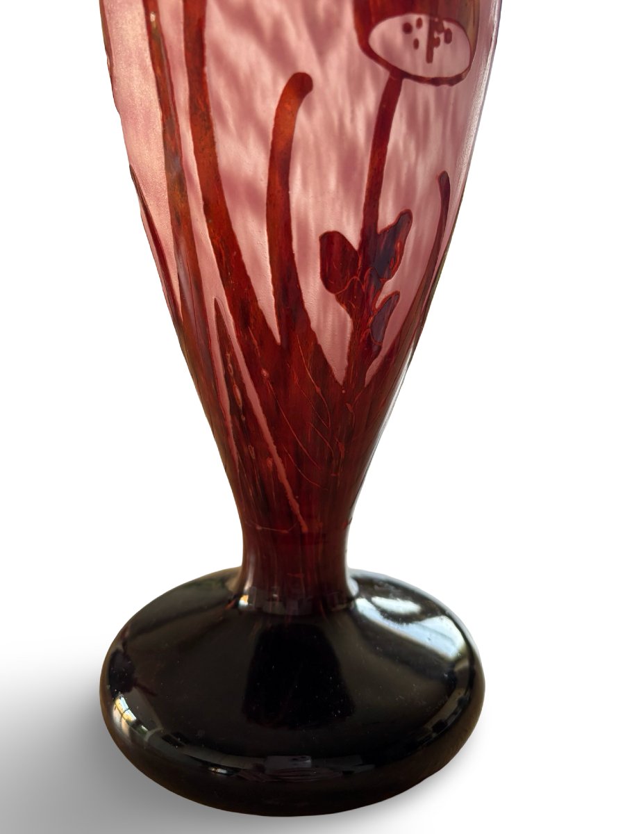Grand Vase Le Verre Français (schneider, Charder) Modèle « Digitales » Rose Et Rouge-photo-4
