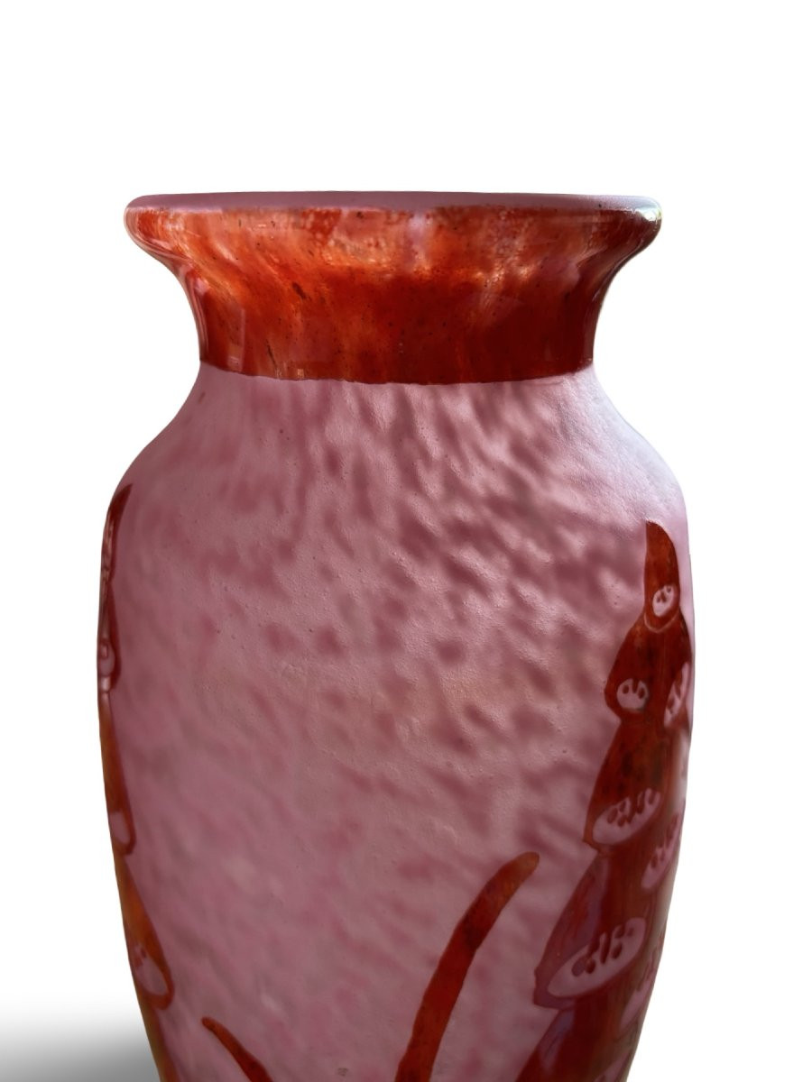 Grand Vase Le Verre Français (schneider, Charder) Modèle « Digitales » Rose Et Rouge-photo-1