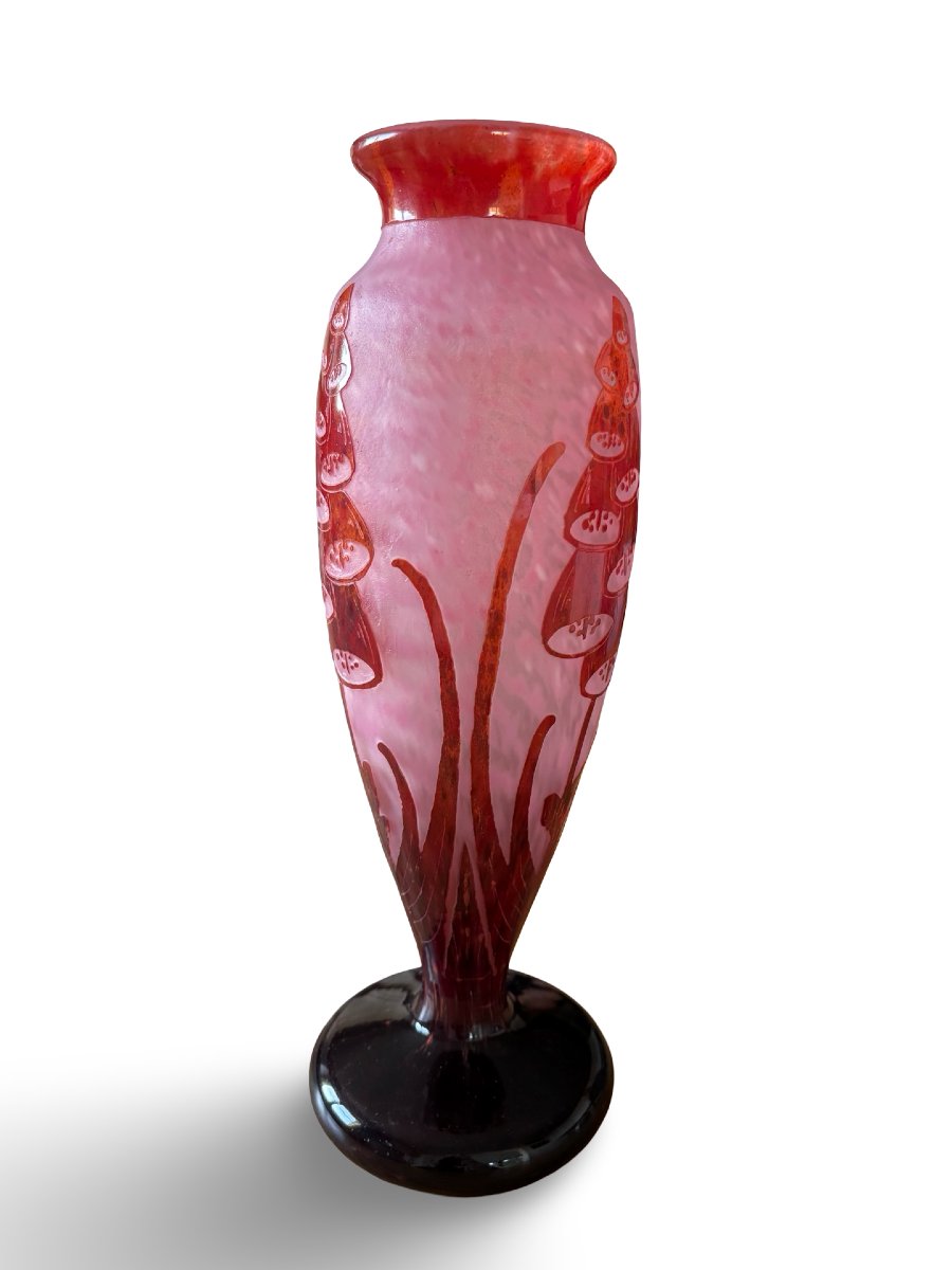 Grand Vase Le Verre Français (schneider, Charder) Modèle « Digitales » Rose Et Rouge-photo-2