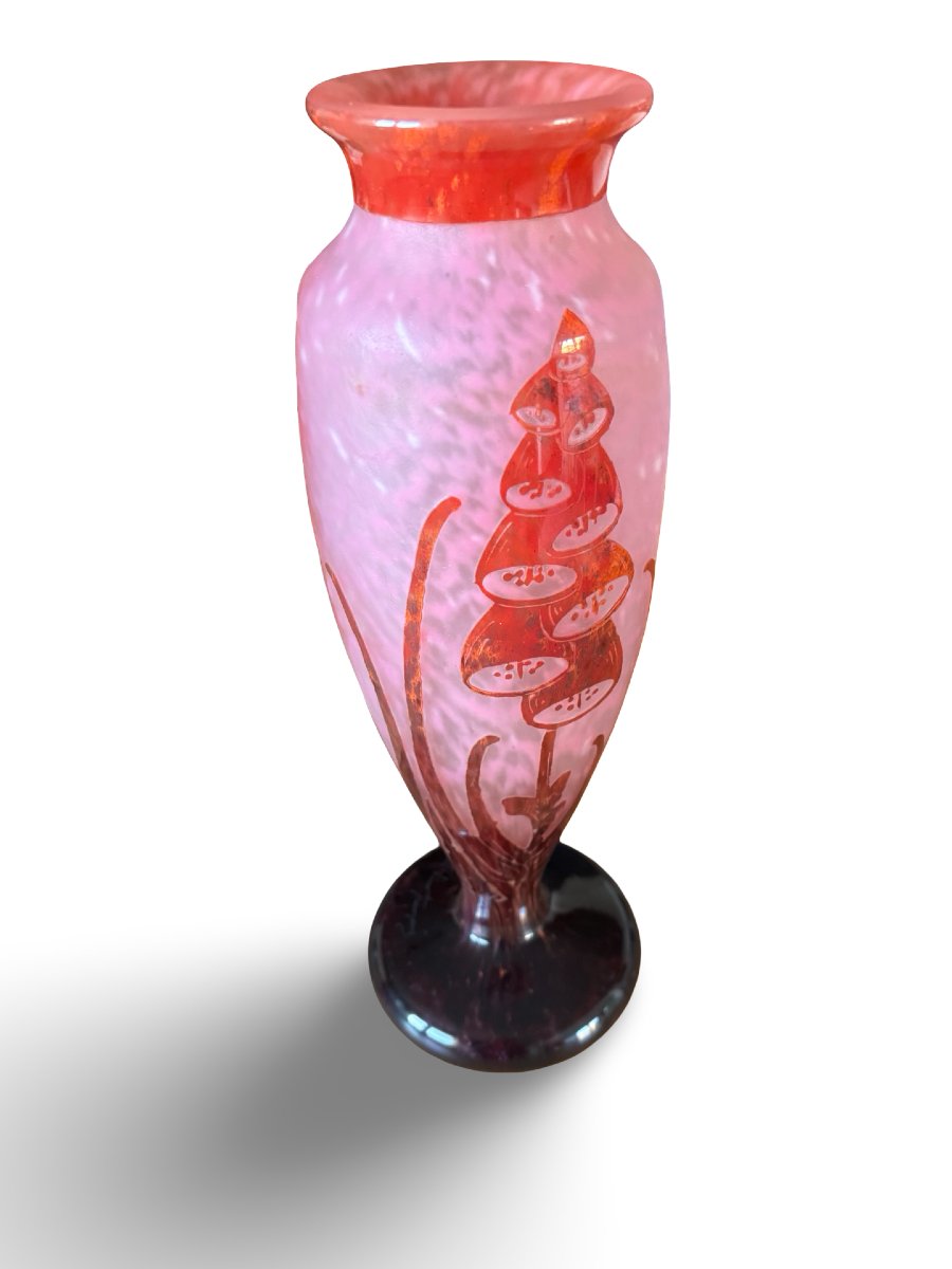 Grand Vase Le Verre Français (schneider, Charder) Modèle « Digitales » Rose Et Rouge-photo-3