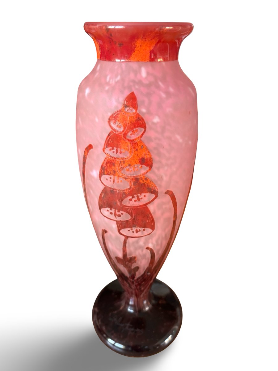 Grand Vase Le Verre Français (schneider, Charder) Modèle « Digitales » Rose Et Rouge-photo-5