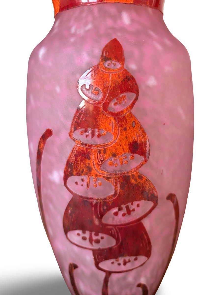 Grand Vase Le Verre Français (schneider, Charder) Modèle « Digitales » Rose Et Rouge-photo-6