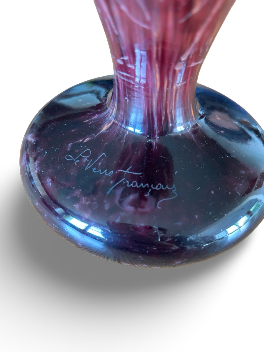 Grand Vase Le Verre Français (schneider, Charder) Modèle « Digitales » Rose Et Rouge-photo-7