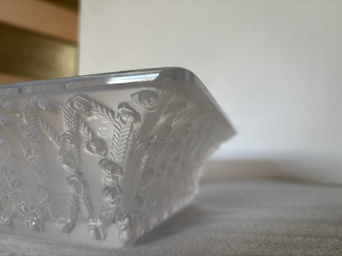 Coupe Aux Roses Square In Lalique Crystal France-photo-2