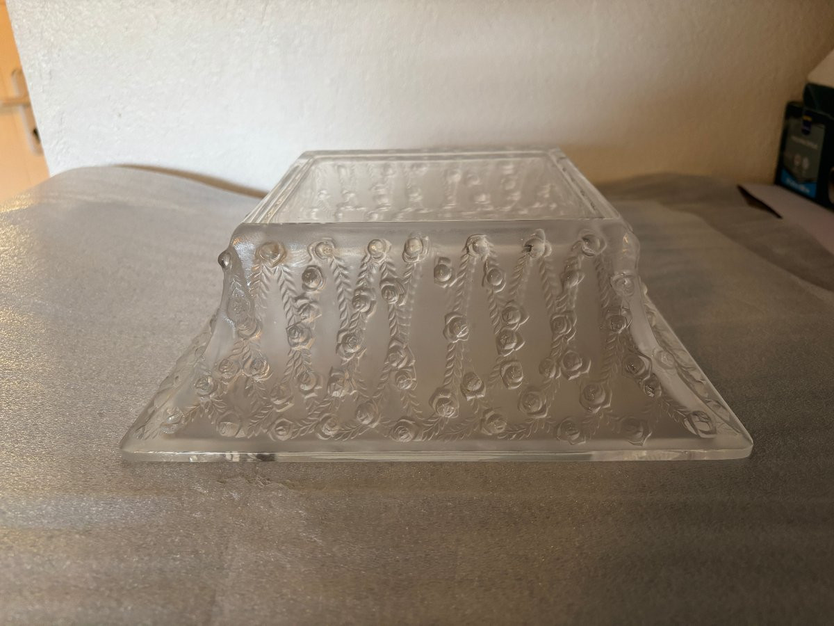 Coupe Aux Roses Square In Lalique Crystal France-photo-4